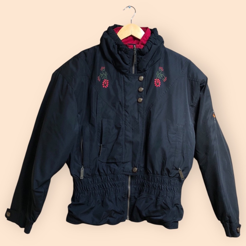 Vintage 80s/90s POWDERHORN Western Sport Embroidered Puffer Ski Jacket Women 10